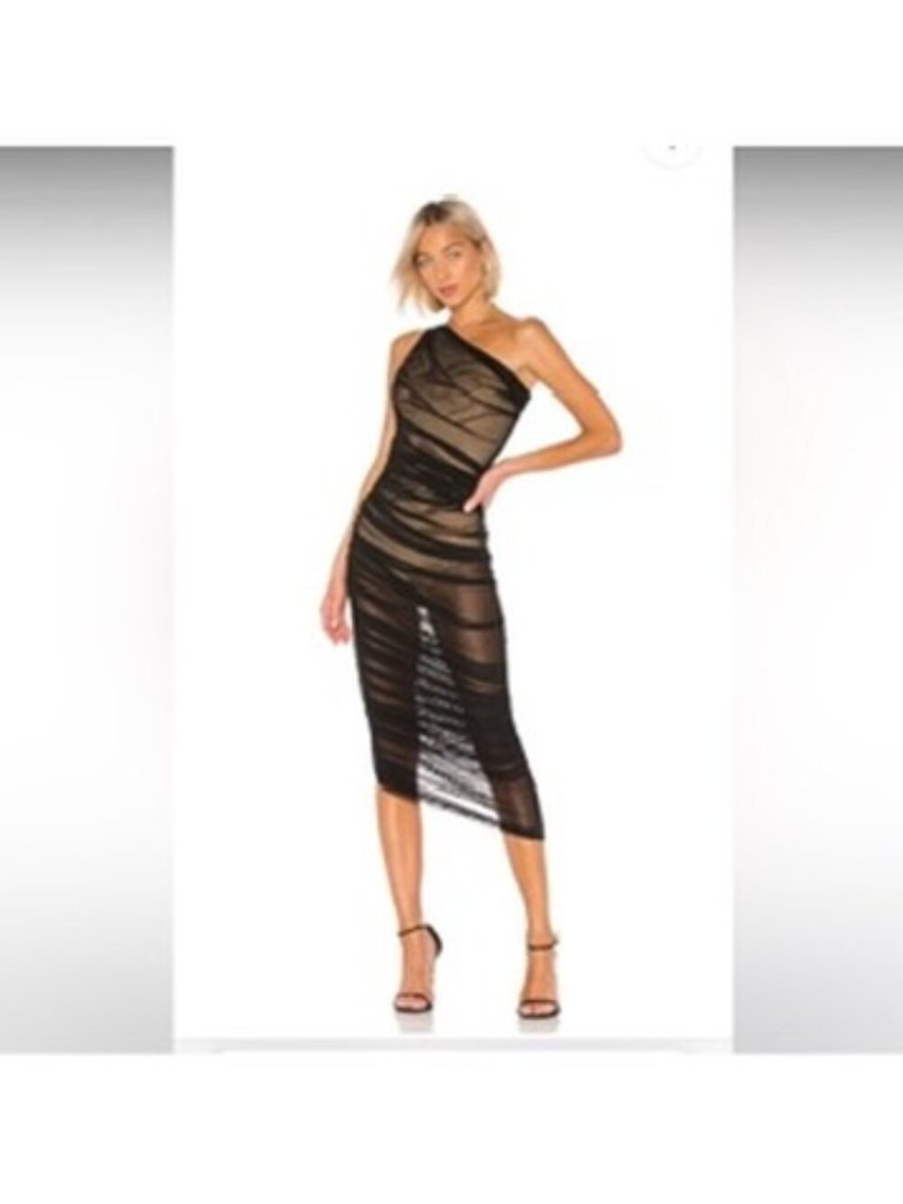 Norma Kamali Black Diana One-Shoulder Ruched Midi Dress